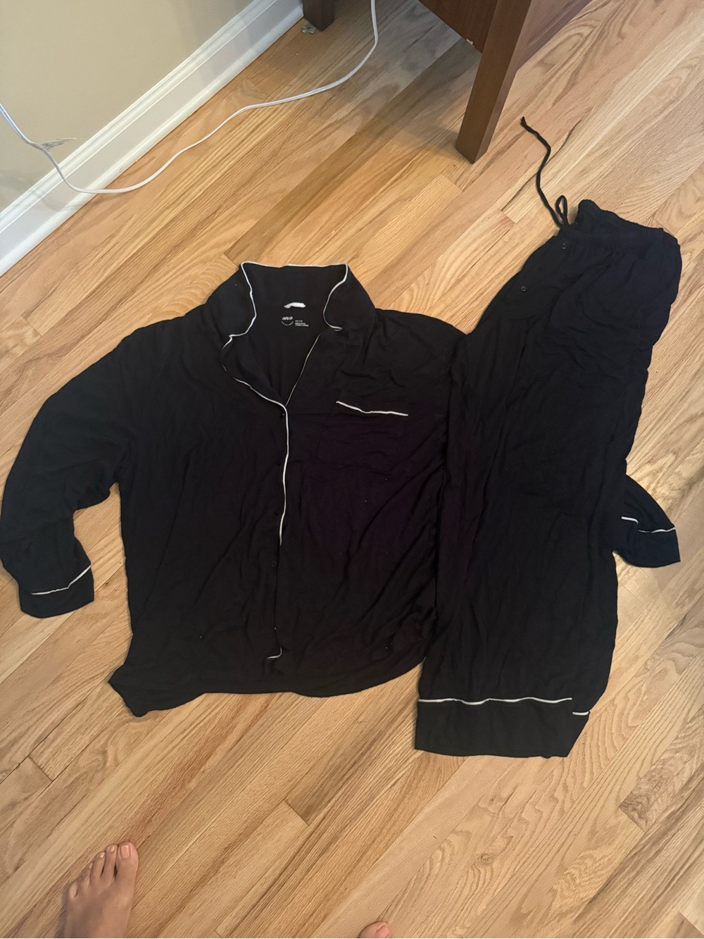 Aerie Black Pajama Set with White Piping
